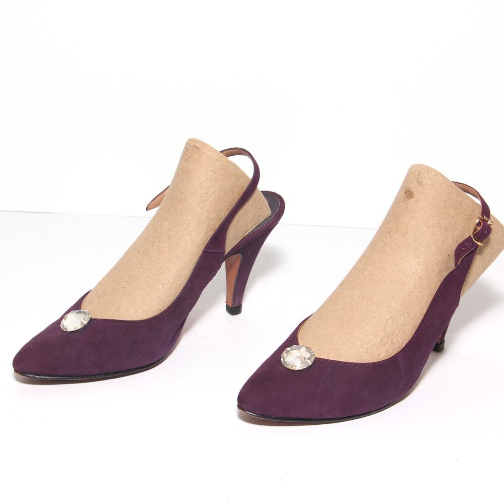 Vintage Doris Jene Purple Suede Slingback Pumps Heels Size 6.5M - Picture 2 of 8
